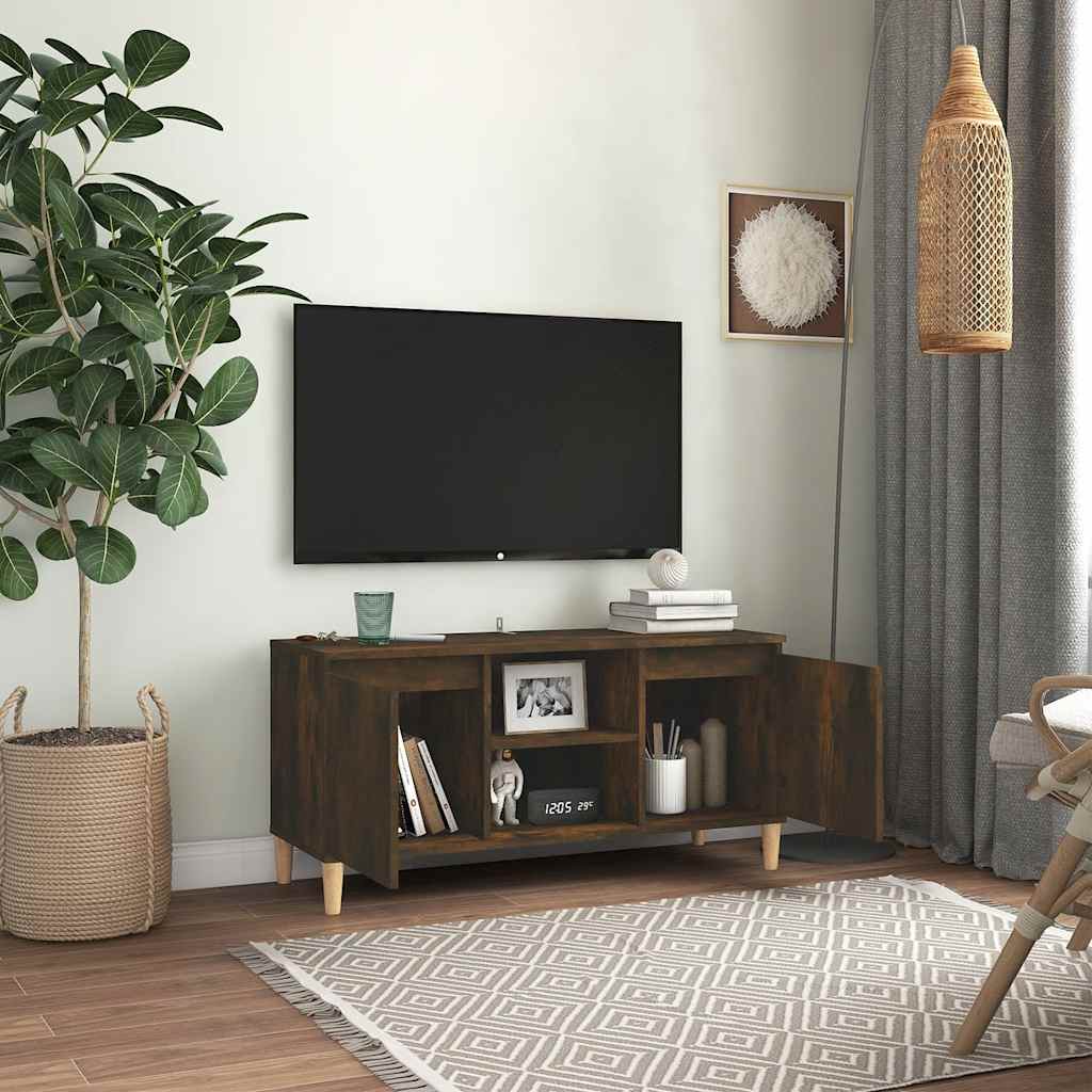 Meuble TV vidaXL avec pieds en bois massif chêne fumé 103,5x35x50 cm