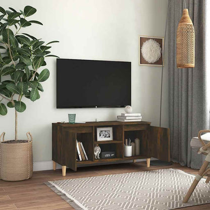 Meuble TV vidaXL avec pieds en bois massif chêne fumé 103,5x35x50 cm