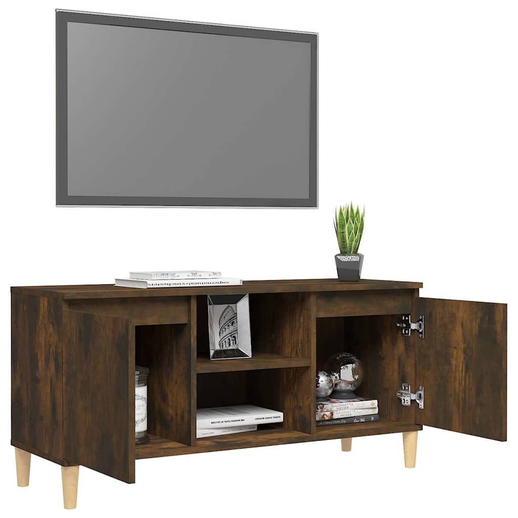 Meuble TV vidaXL avec pieds en bois massif chêne fumé 103,5x35x50 cm