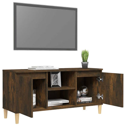Meuble TV vidaXL avec pieds en bois massif chêne fumé 103,5x35x50 cm