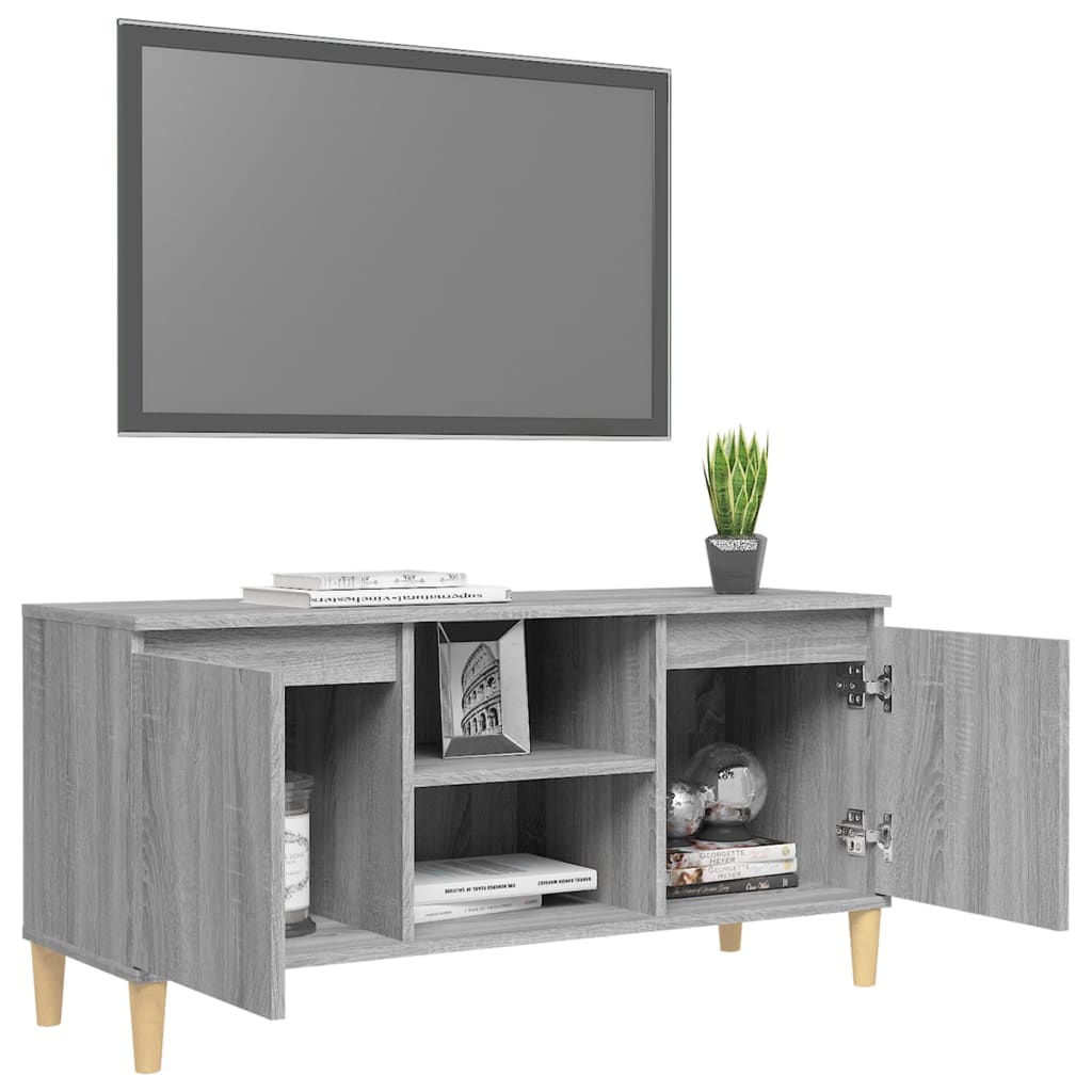 vidaXL TV-Schrank mit Massivholz-Beinen Grau Sonoma 103,5x35x50 cm