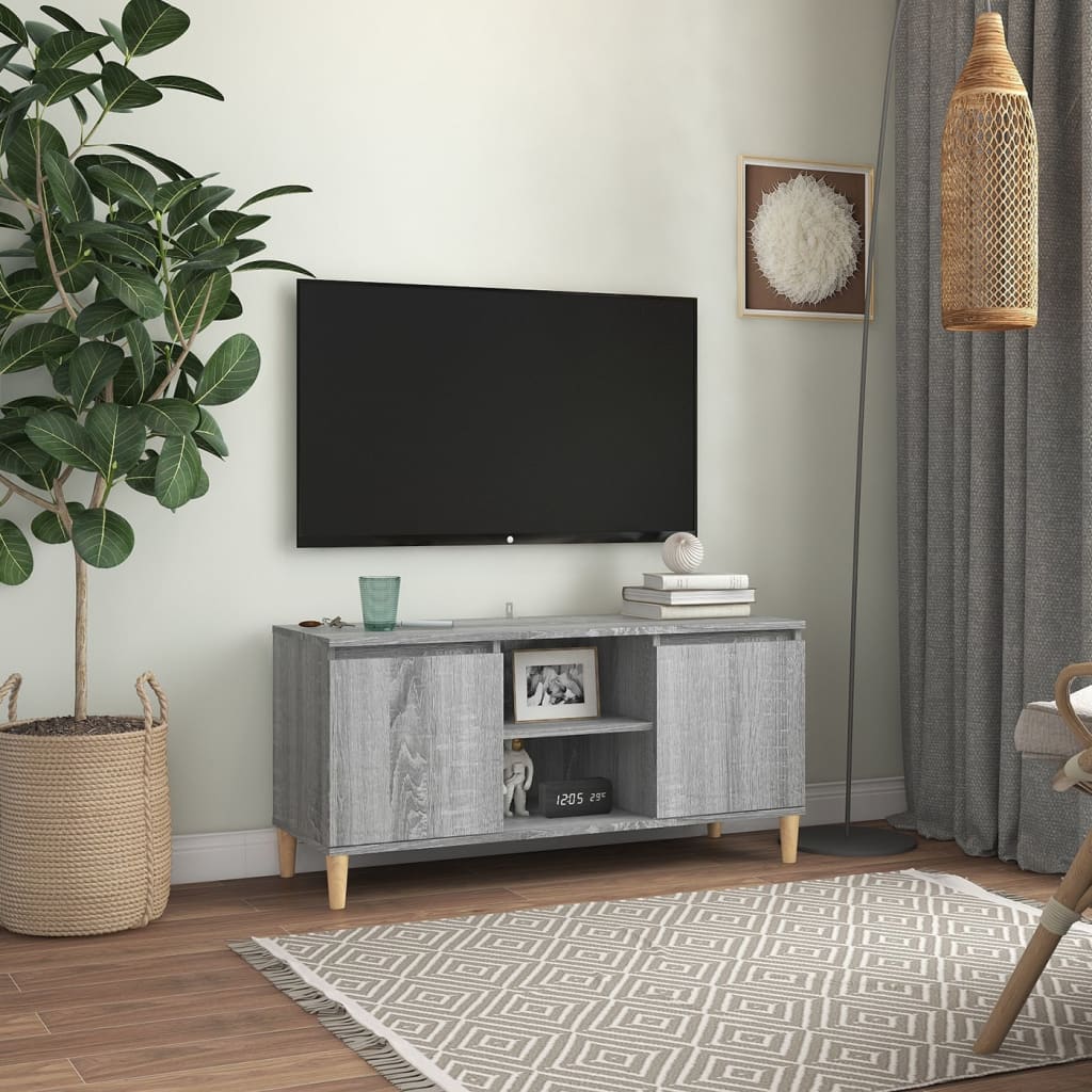 vidaXL TV-Schrank mit Massivholz-Beinen Grau Sonoma 103,5x35x50 cm