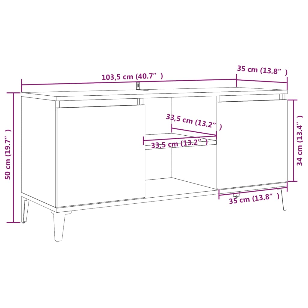 vidaXL TV-Schrank mit Metallbeinen Räuchereiche 103,5x35x50 cm