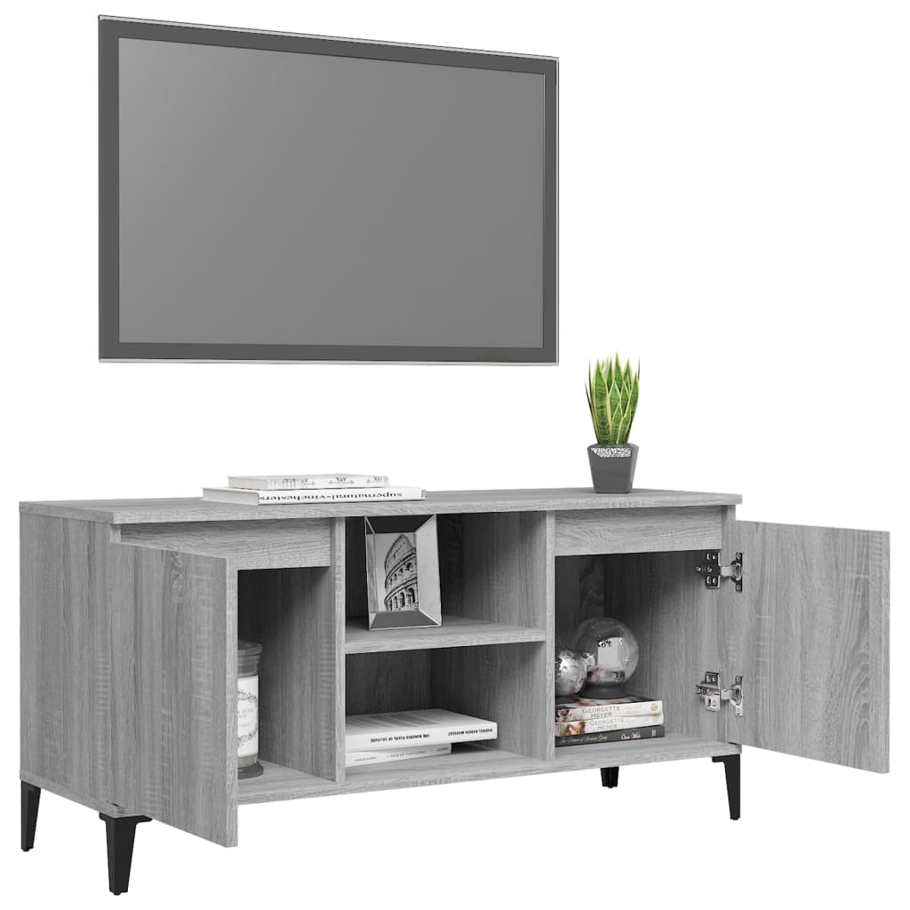 Meuble TV vidaXL avec pieds en métal gris Sonoma 103,5x35x50 cm