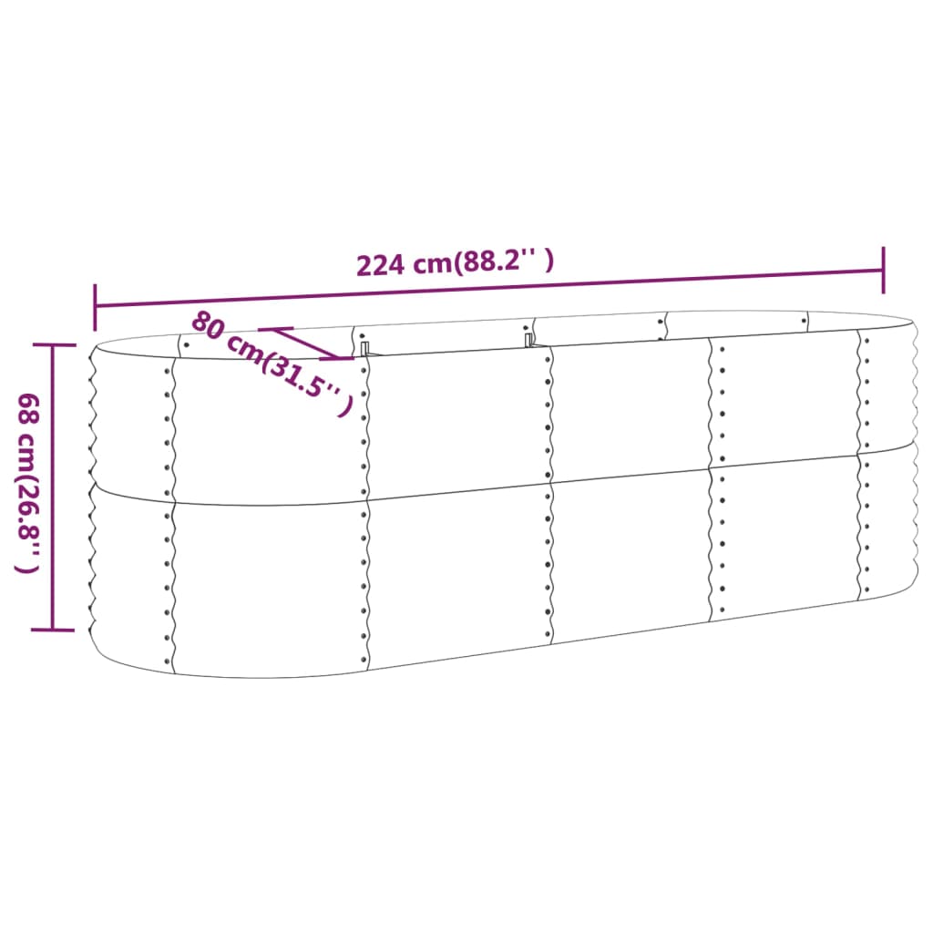 vidaXL Carré potager en acier galvanisé 224x80x68 cm Vert