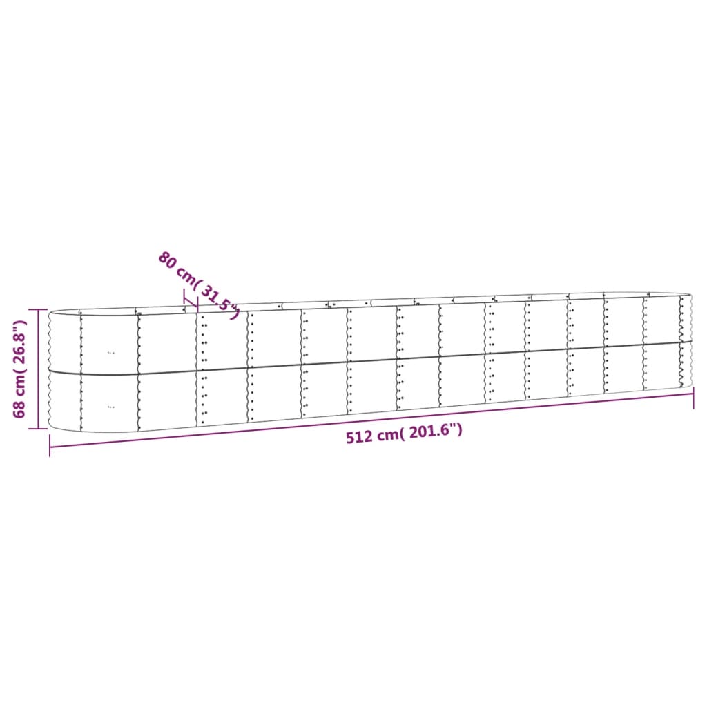 vidaXL Carré potager en acier poudré 512x80x68 cm Gris