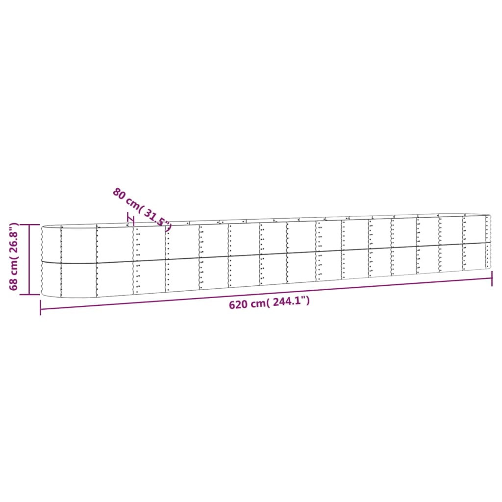 vidaXL Jardinière surélevée en acier poudré 620x80x68 cm Gris