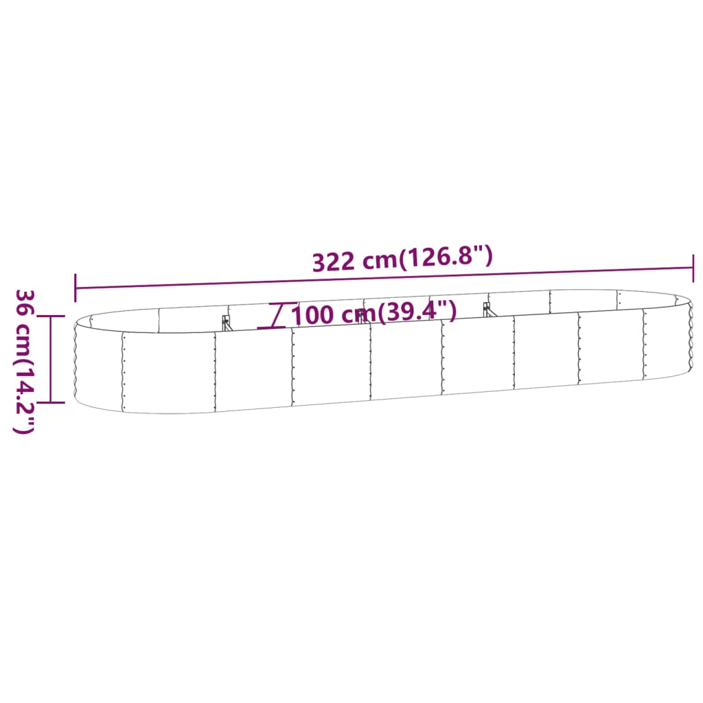 vidaXL Hochbeet Verzinkter Stahl 322x100x36 cm Silbern