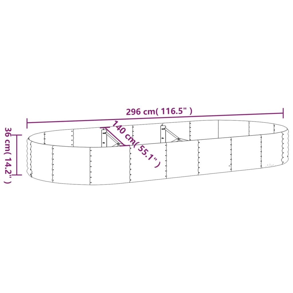 vidaXL Jardinière surélevée en acier galvanisé 296x140x36 cm Marron