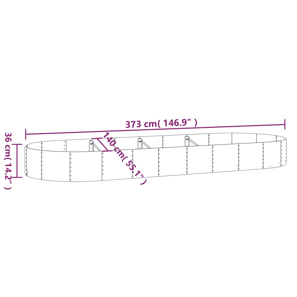 vidaXL Carré potager en acier galvanisé 373x140x36 cm Gris