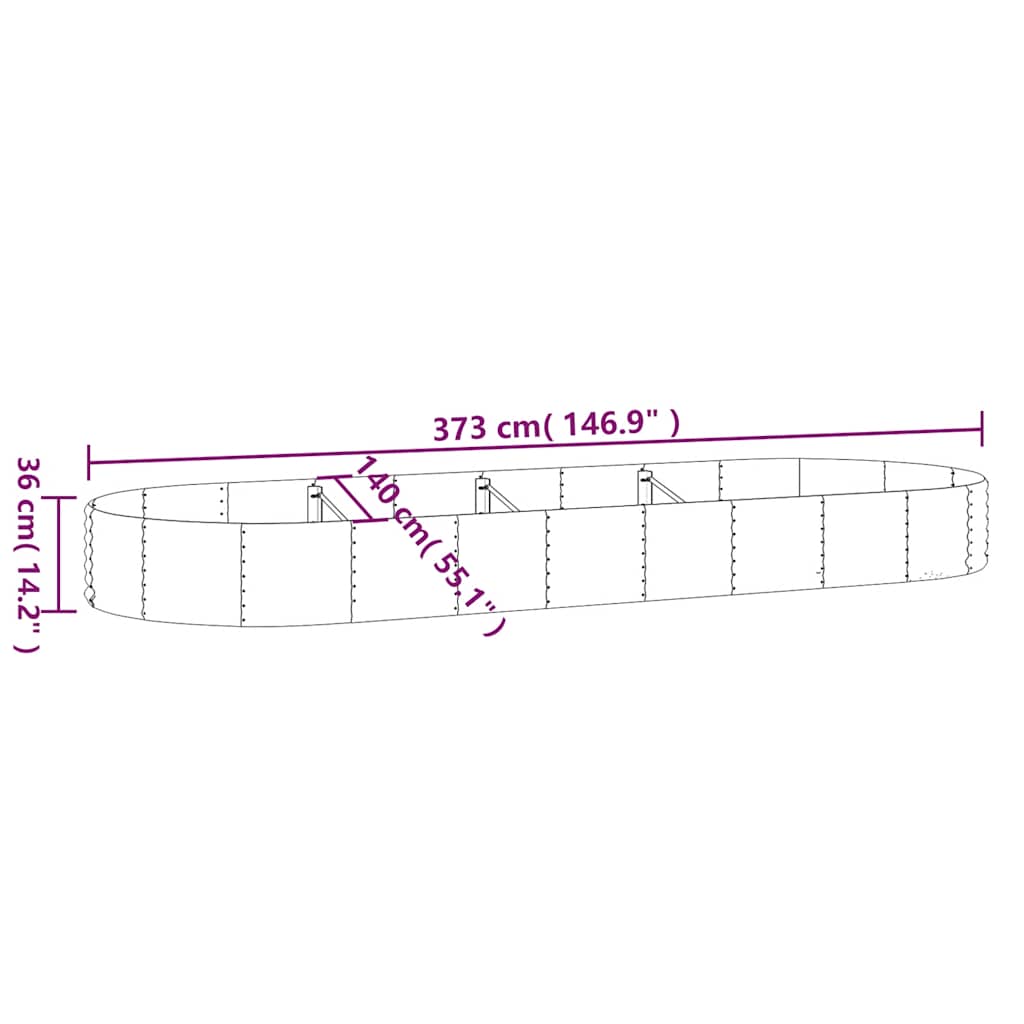 vidaXL Carré potager en acier galvanisé 373x140x36 cm Argenté