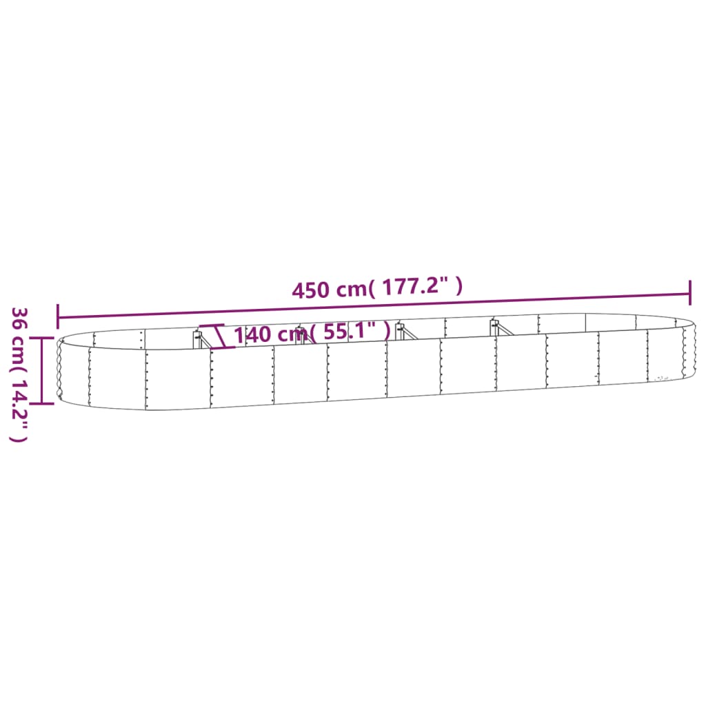 vidaXL Carré potager en acier galvanisé 450x140x36 cm Vert