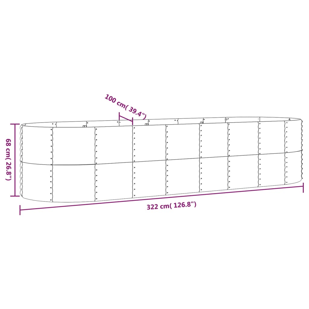 vidaXL Carré potager en acier galvanisé 322x100x68 cm Argenté