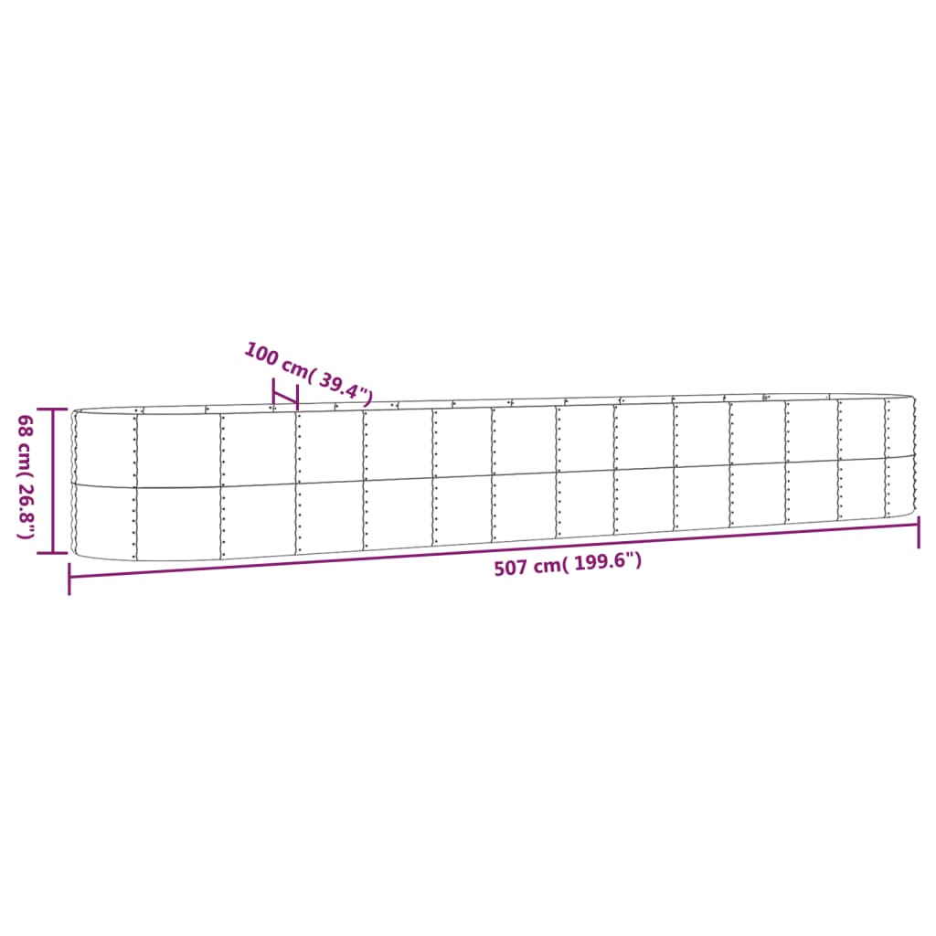 vidaXL Carré potager en acier enduit de poudre 507x100x68 cm Gris