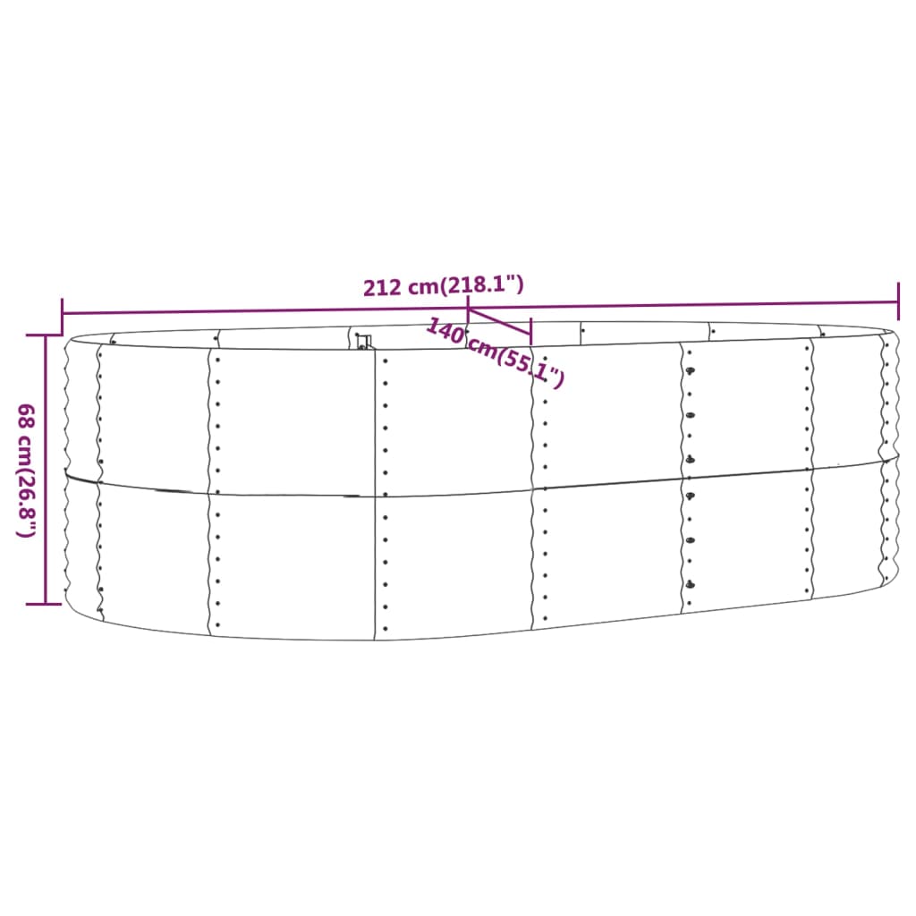 vidaXL Jardinière surélevée de jardin Vert 212 x 140 x 68 cm Acier galvanisé