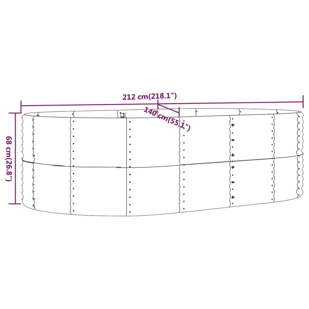 vidaXL Carré potager Gris 212x140x68 cm Acier galvanisé