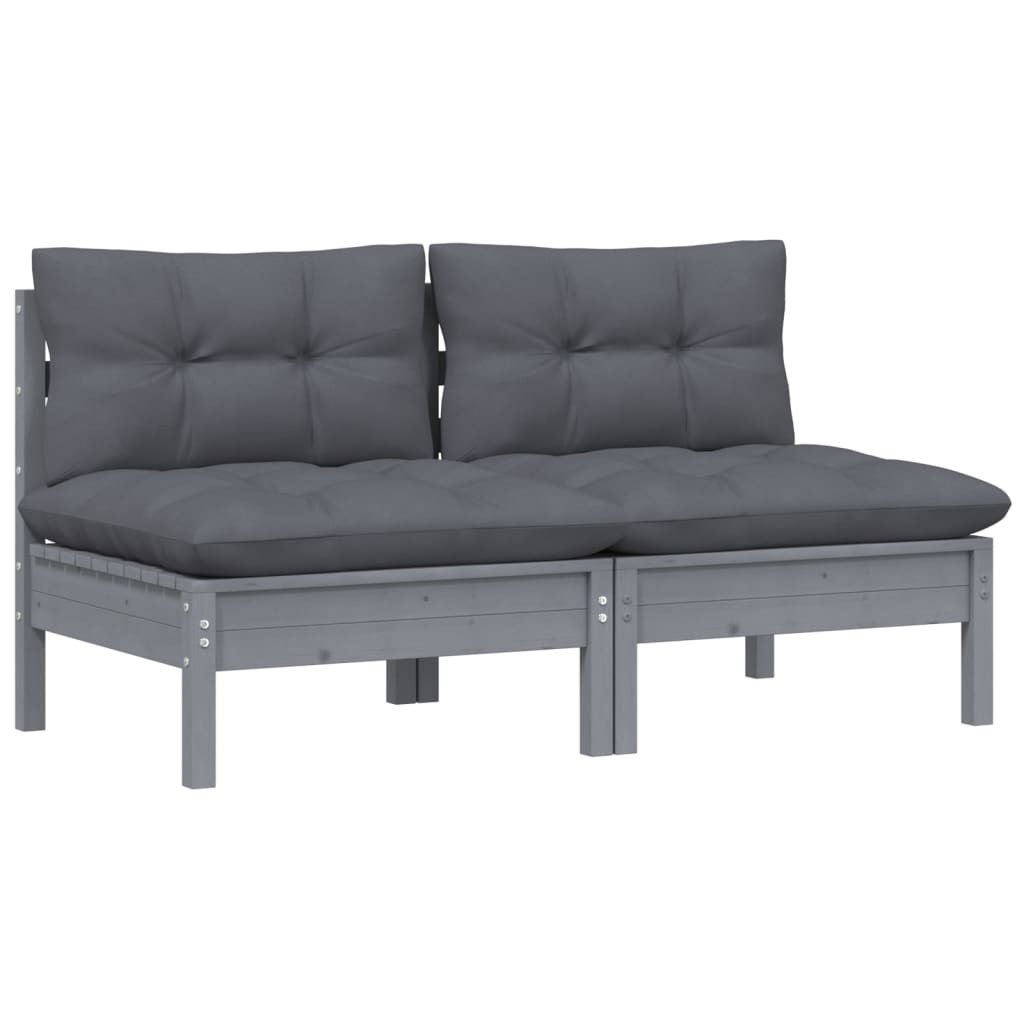 vidaXL Canapé de jardin 2 places avec coussins anthracite Bois de pin massif