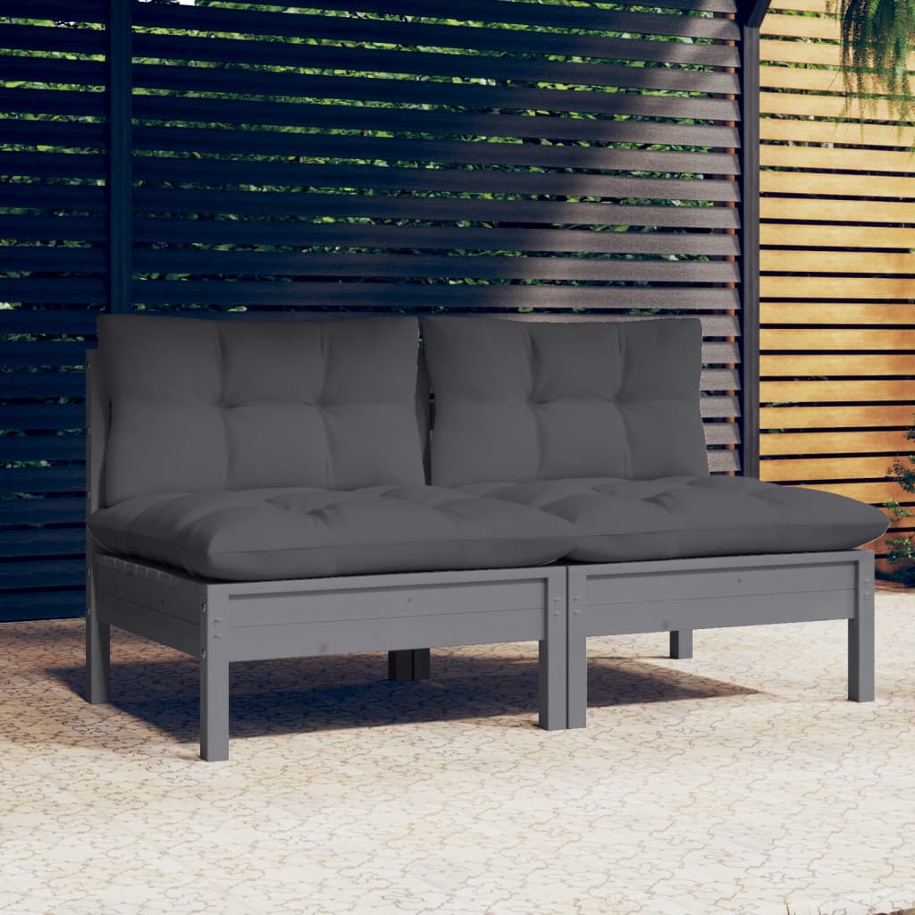 vidaXL Canapé de jardin 2 places avec coussins anthracite Bois de pin massif
