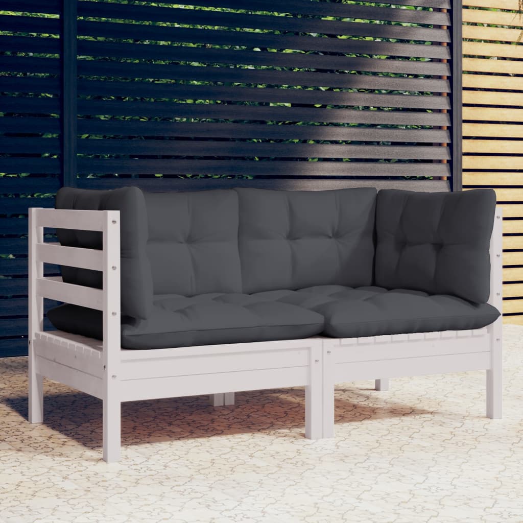vidaXL Canapé de jardin 2 places avec coussins anthracite Bois de pin massif