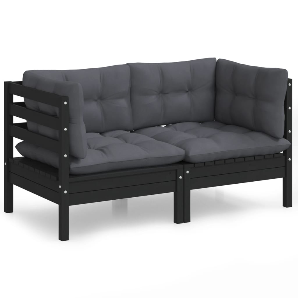 vidaXL Canapé de jardin 2 places avec coussins anthracite Bois de pin massif