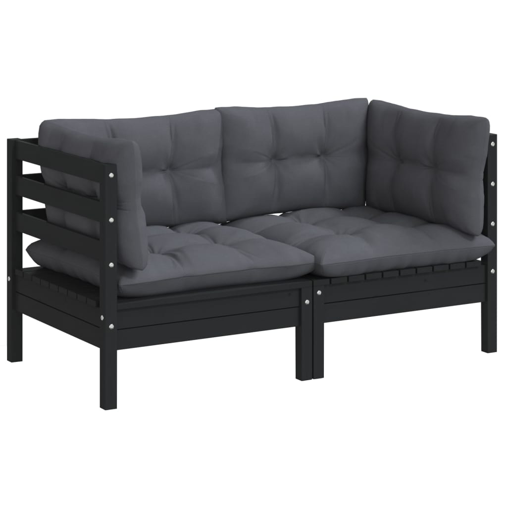 vidaXL Canapé de jardin 2 places avec coussins anthracite Bois de pin massif