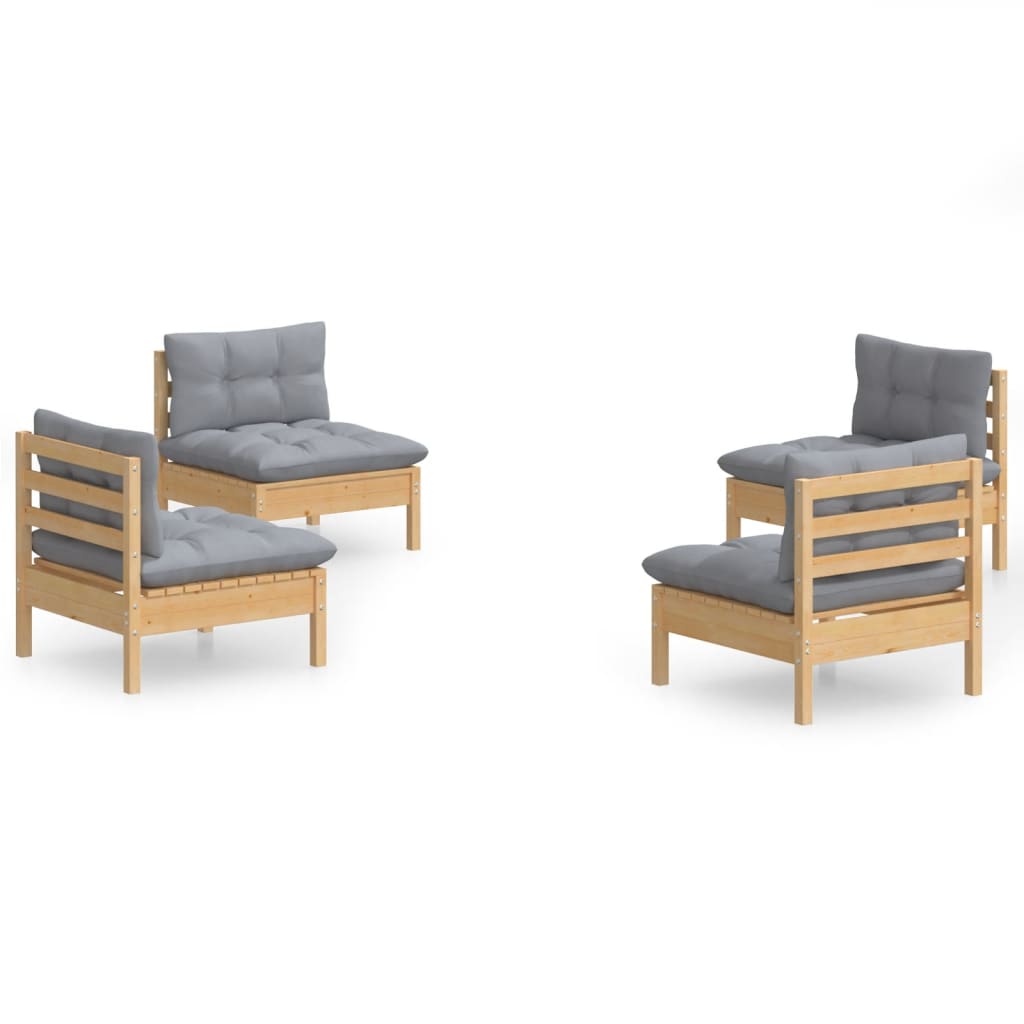 vidaXL Salon de jardin 4 pcs avec coussins gris Bois de pin