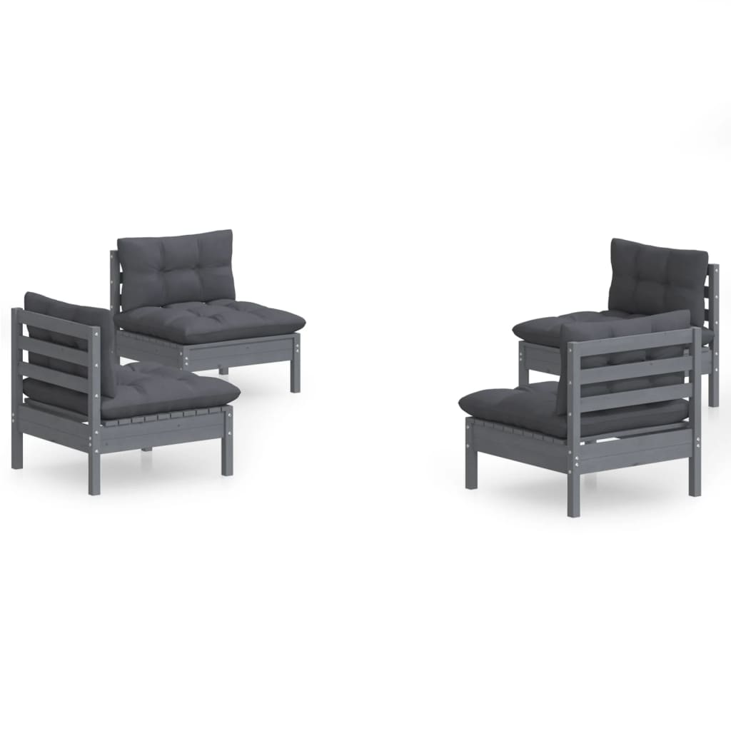 vidaXL 4-tlg. Garten-Lounge-Set mit Anthrazit Kissen Kiefernholz