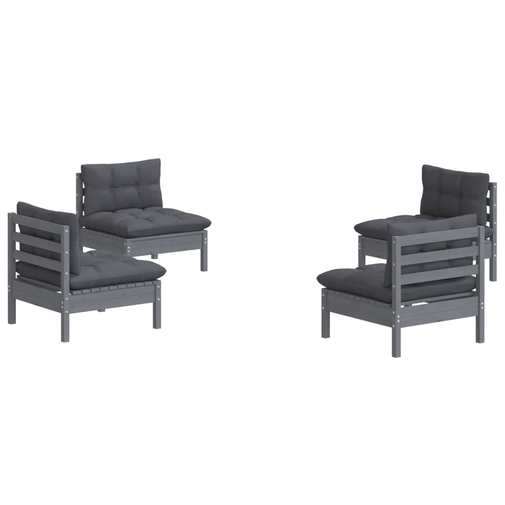 vidaXL 4-tlg. Garten-Lounge-Set mit Anthrazit Kissen Kiefernholz