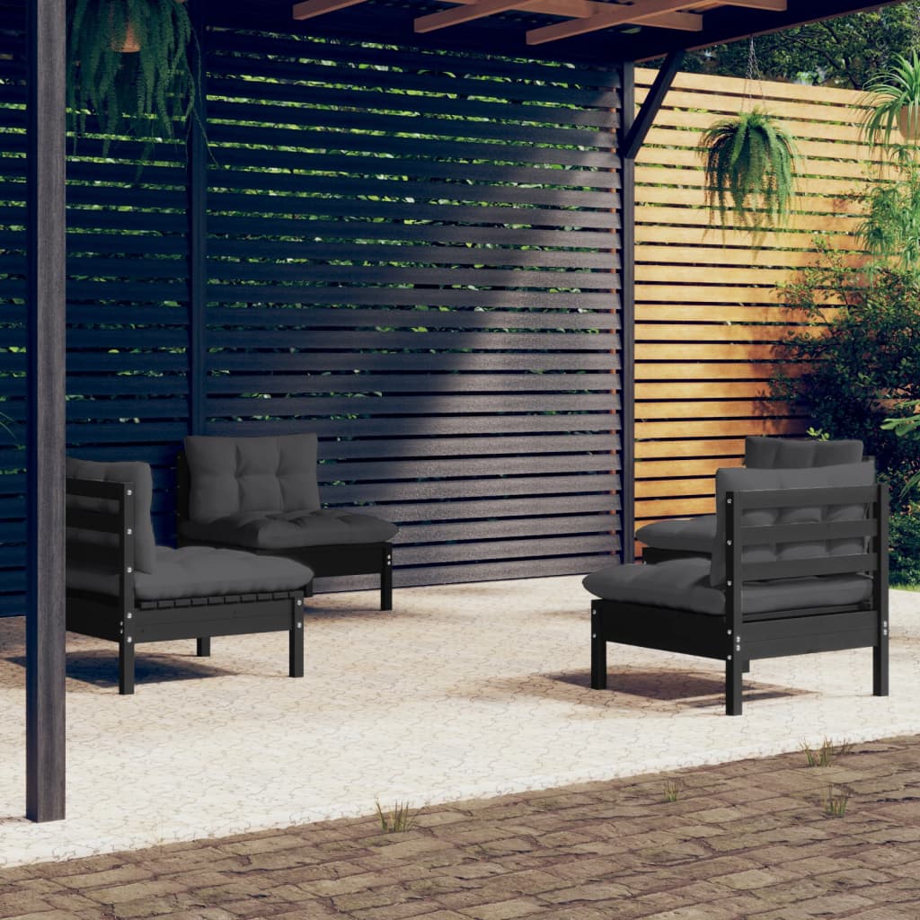 vidaXL 4-tlg. Garten-Lounge-Set mit Anthrazit Kissen Kiefernholz