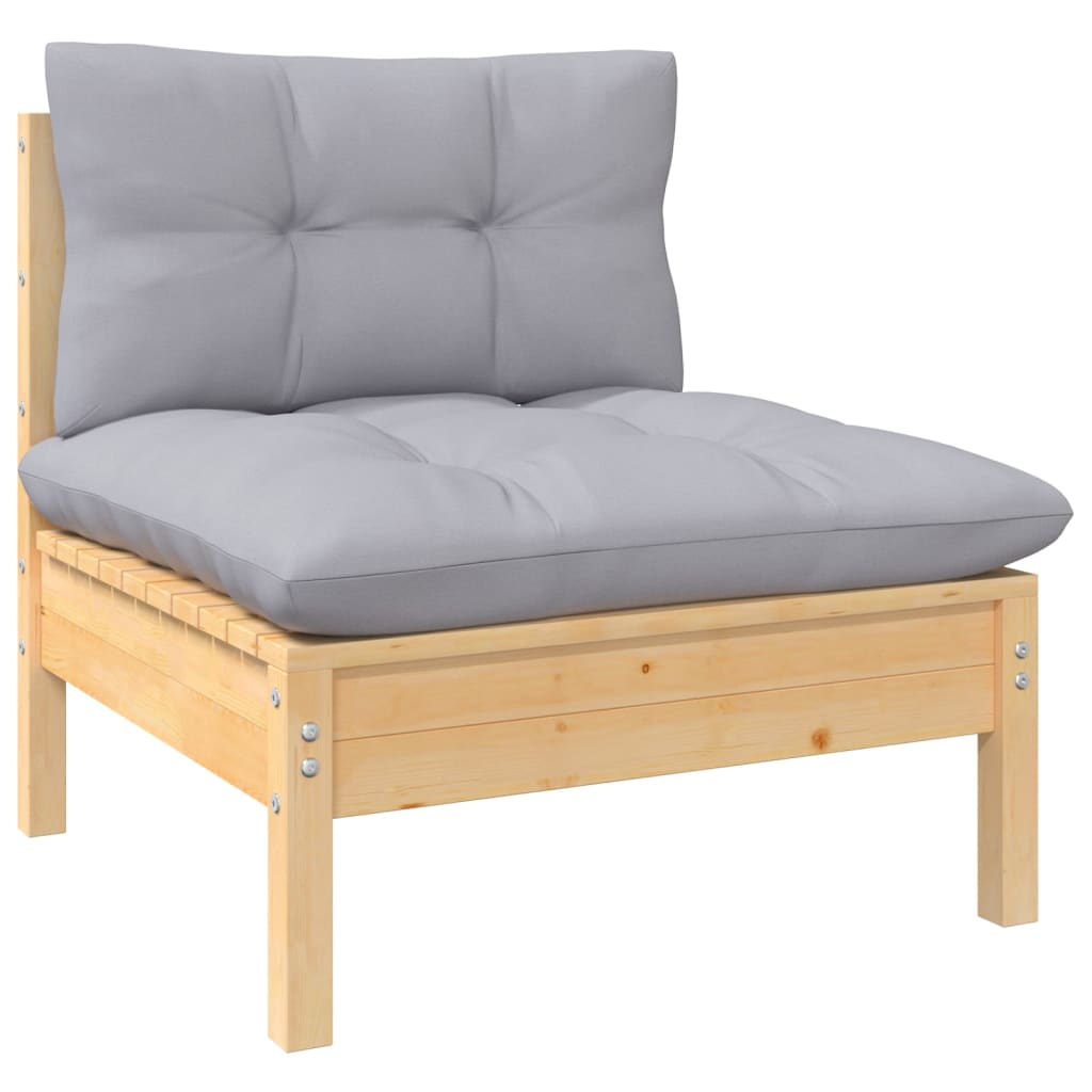 vidaXL Canapé de jardin à 3 places avec coussins gris Bois de pin massif