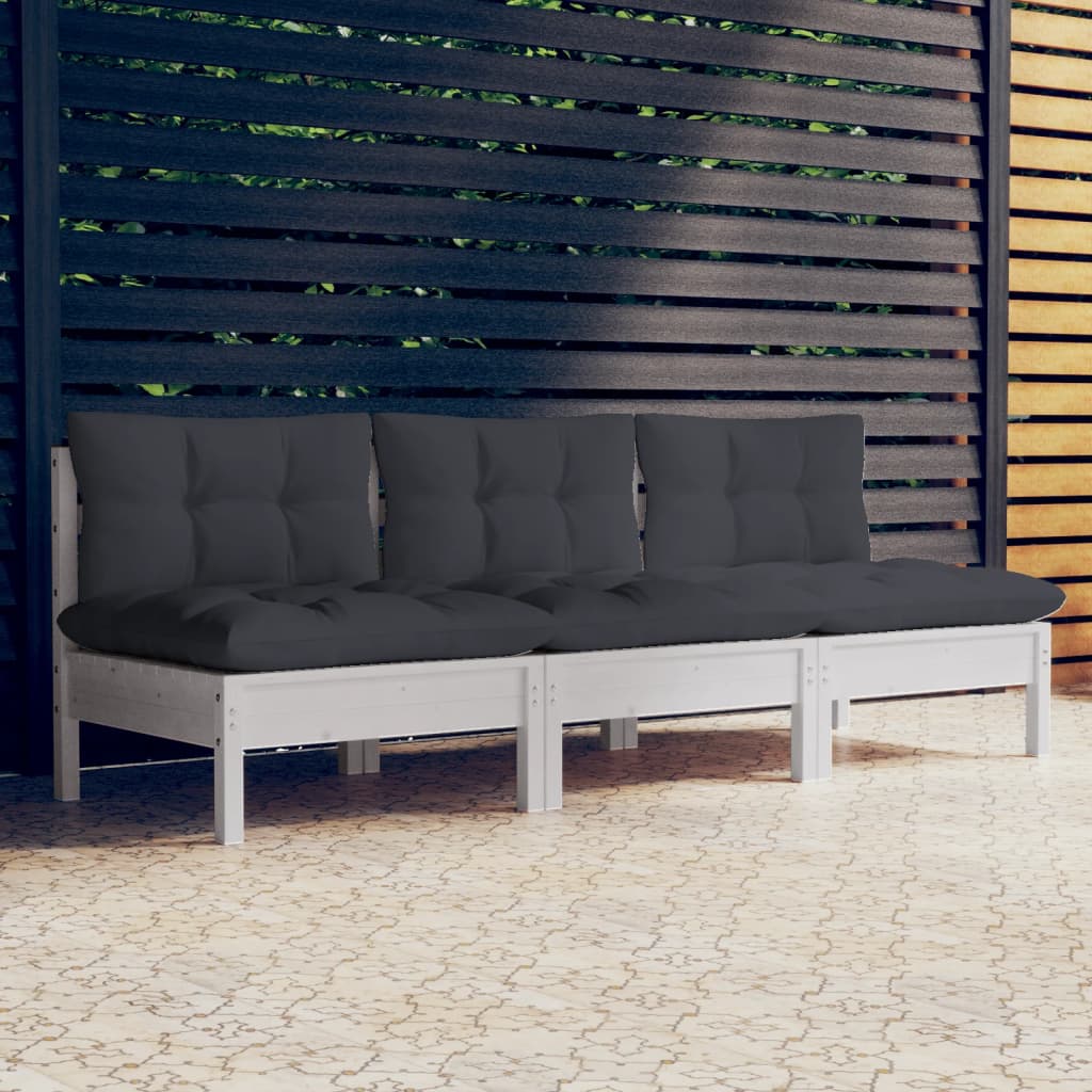vidaXL Canapé de jardin 3 places avec coussins anthracite Bois de pin massif