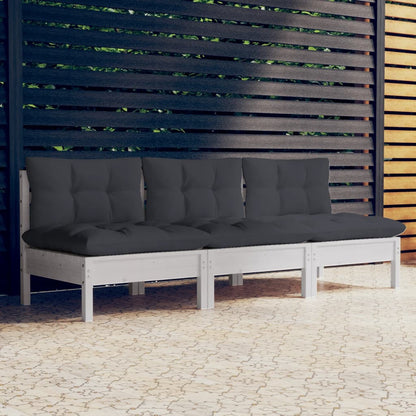 vidaXL Canapé de jardin 3 places avec coussins anthracite Bois de pin massif