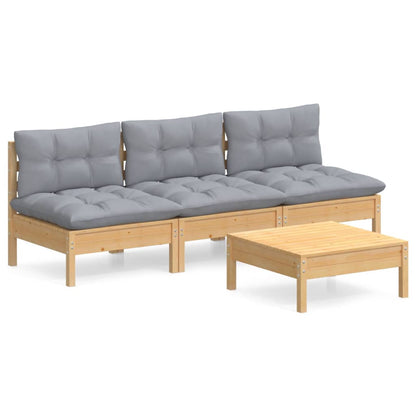 vidaXL Salon de jardin 4 pcs avec coussins gris Bois de pin