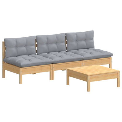 vidaXL Salon de jardin 4 pcs avec coussins gris Bois de pin