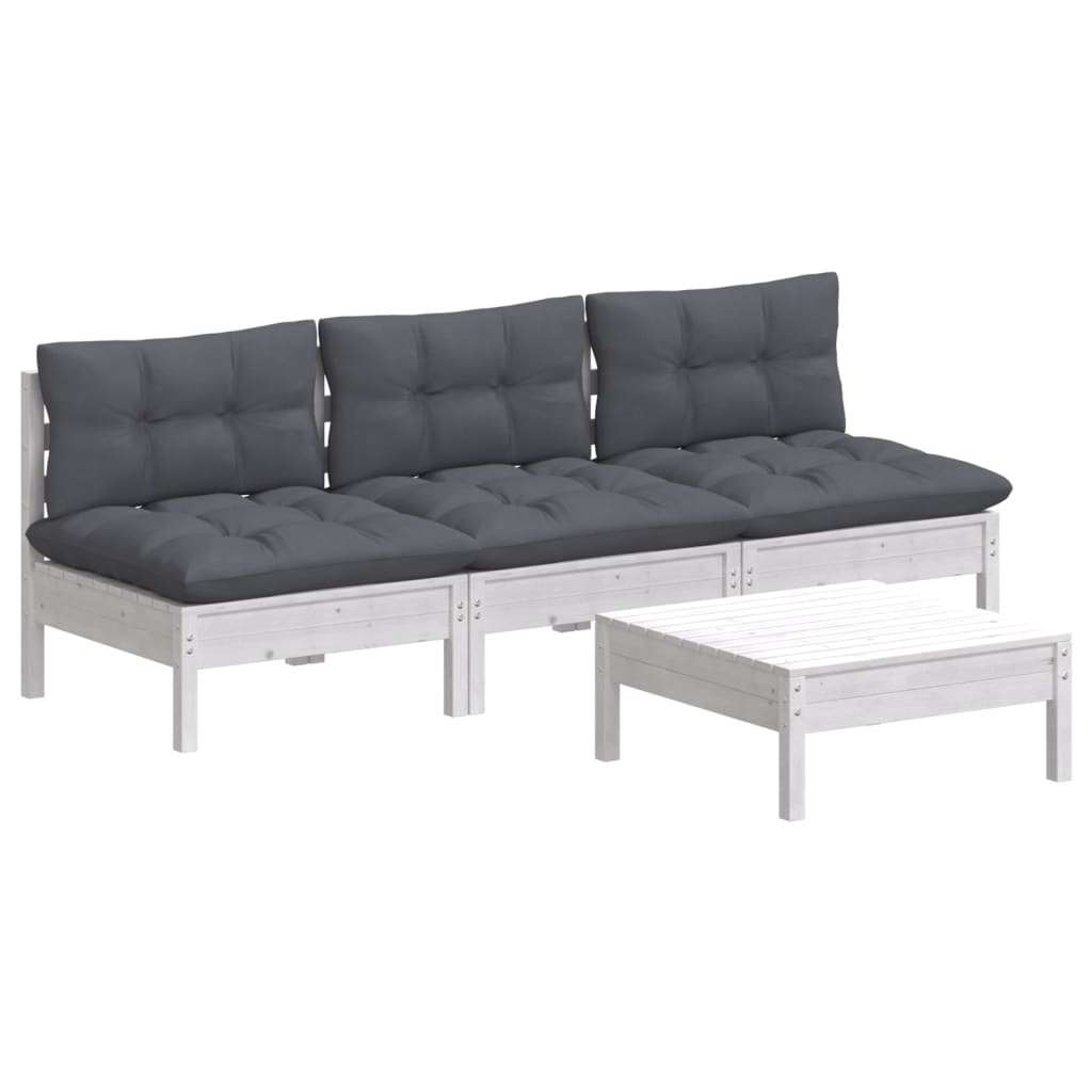 vidaXL Salon de jardin 4 pcs avec coussins anthracite Bois de pin
