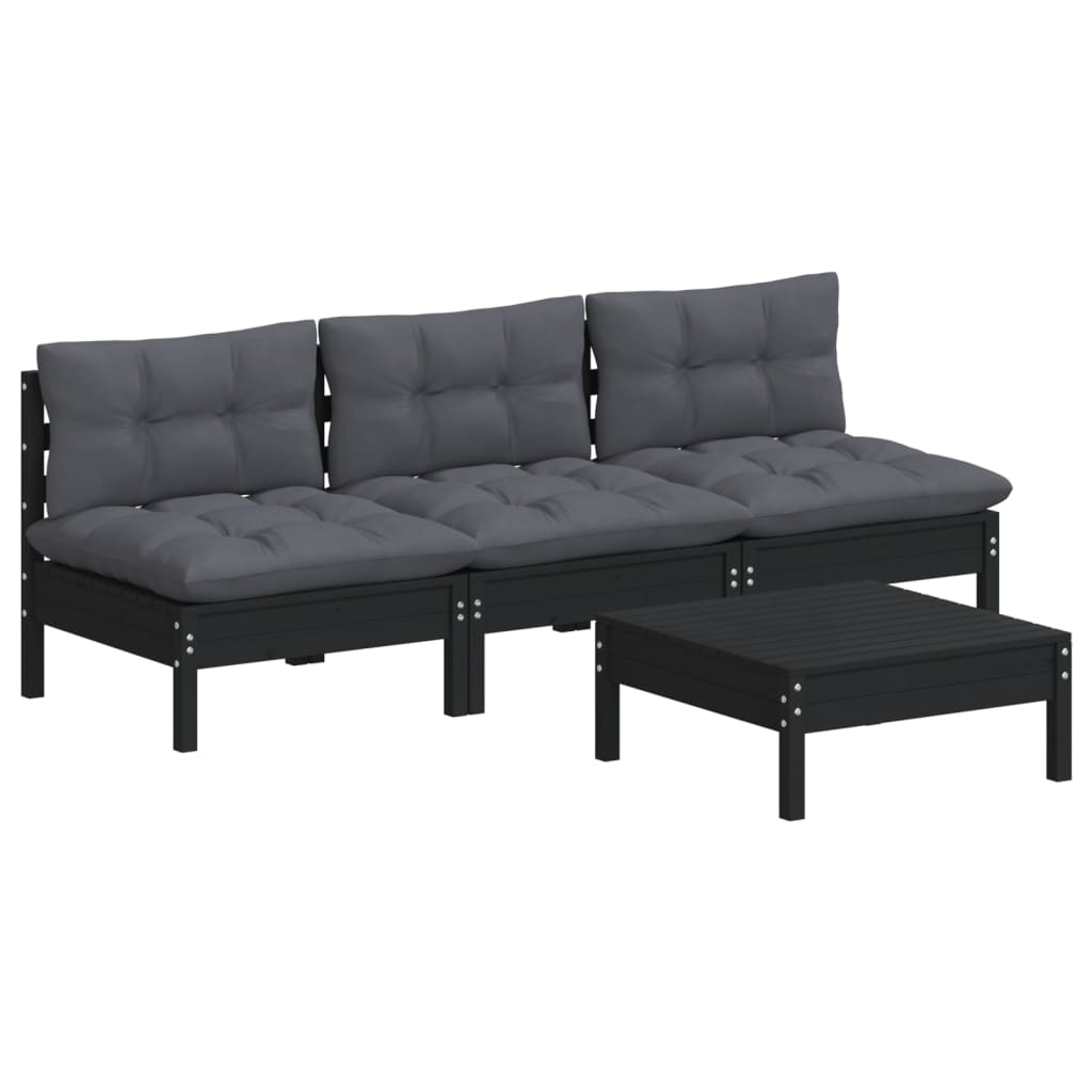 vidaXL 4-tlg. Garten-Lounge-Set mit Anthrazit Kissen Kiefernholz