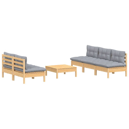 6-tlg. Garten-Lounge-Set mit Grauen Kissen Kiefernholz