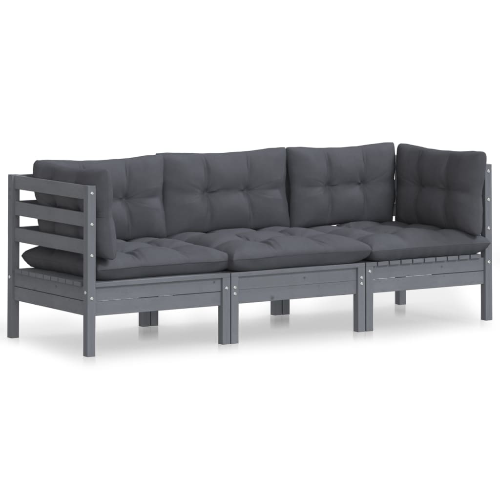 vidaXL 3-Sitzer-Gartensofa mit Anthrazit Kissen Massivholz Kiefer