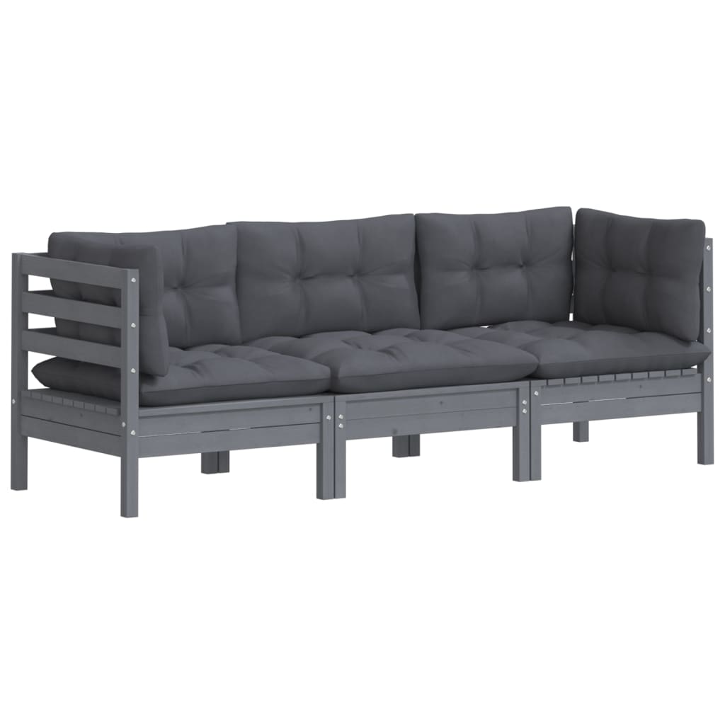 vidaXL 3-Sitzer-Gartensofa mit Anthrazit Kissen Massivholz Kiefer