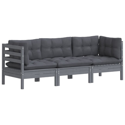 vidaXL 3-Sitzer-Gartensofa mit Anthrazit Kissen Massivholz Kiefer