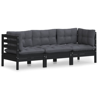 vidaXL 3-Sitzer-Gartensofa mit Anthrazit Kissen Massivholz Kiefer