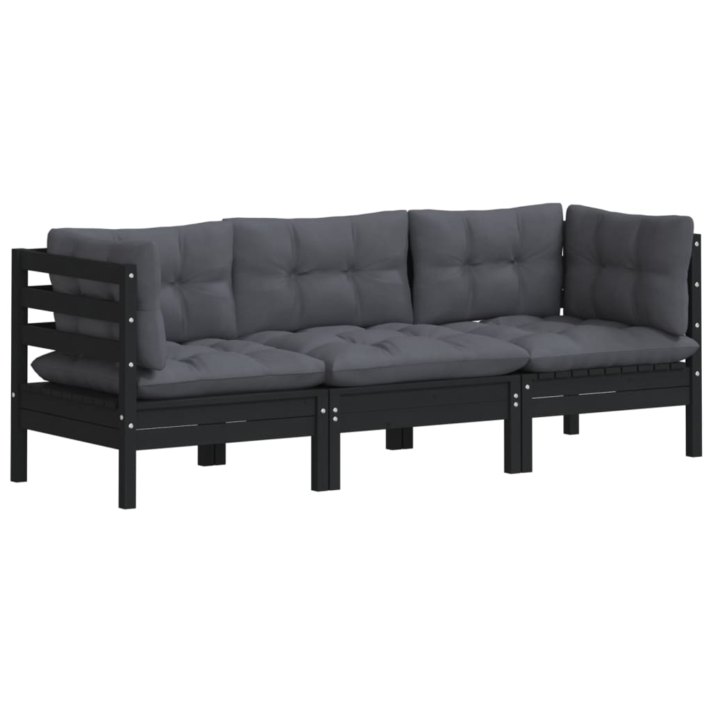 vidaXL 3-Sitzer-Gartensofa mit Anthrazit Kissen Massivholz Kiefer