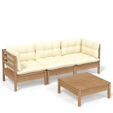 vidaXL 4-tlg. Garten-Lounge-Set mit Creme Kissen Kiefernholz