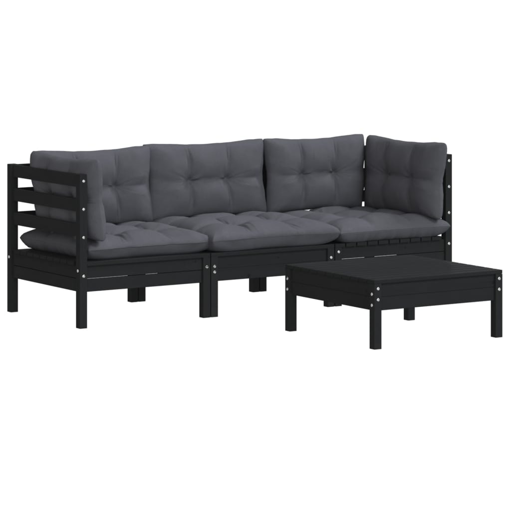 vidaXL Salon de jardin 4 pcs avec coussins anthracite Bois de pin