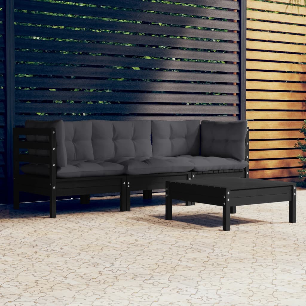 vidaXL Salon de jardin 4 pcs avec coussins anthracite Bois de pin