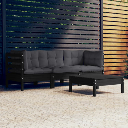 vidaXL Salon de jardin 4 pcs avec coussins anthracite Bois de pin