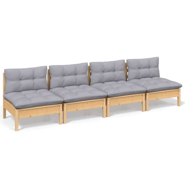vidaXL Canapé de jardin 4 places avec coussins gris Bois de pin massif