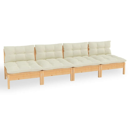 vidaXL Canapé de jardin 4 places avec coussins crème Bois de pin massif
