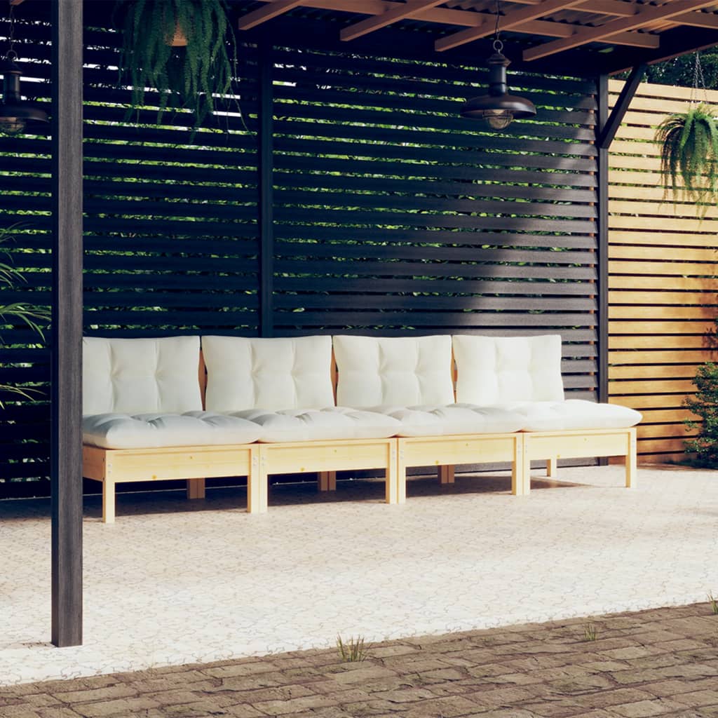 vidaXL Canapé de jardin 4 places avec coussins crème Bois de pin massif
