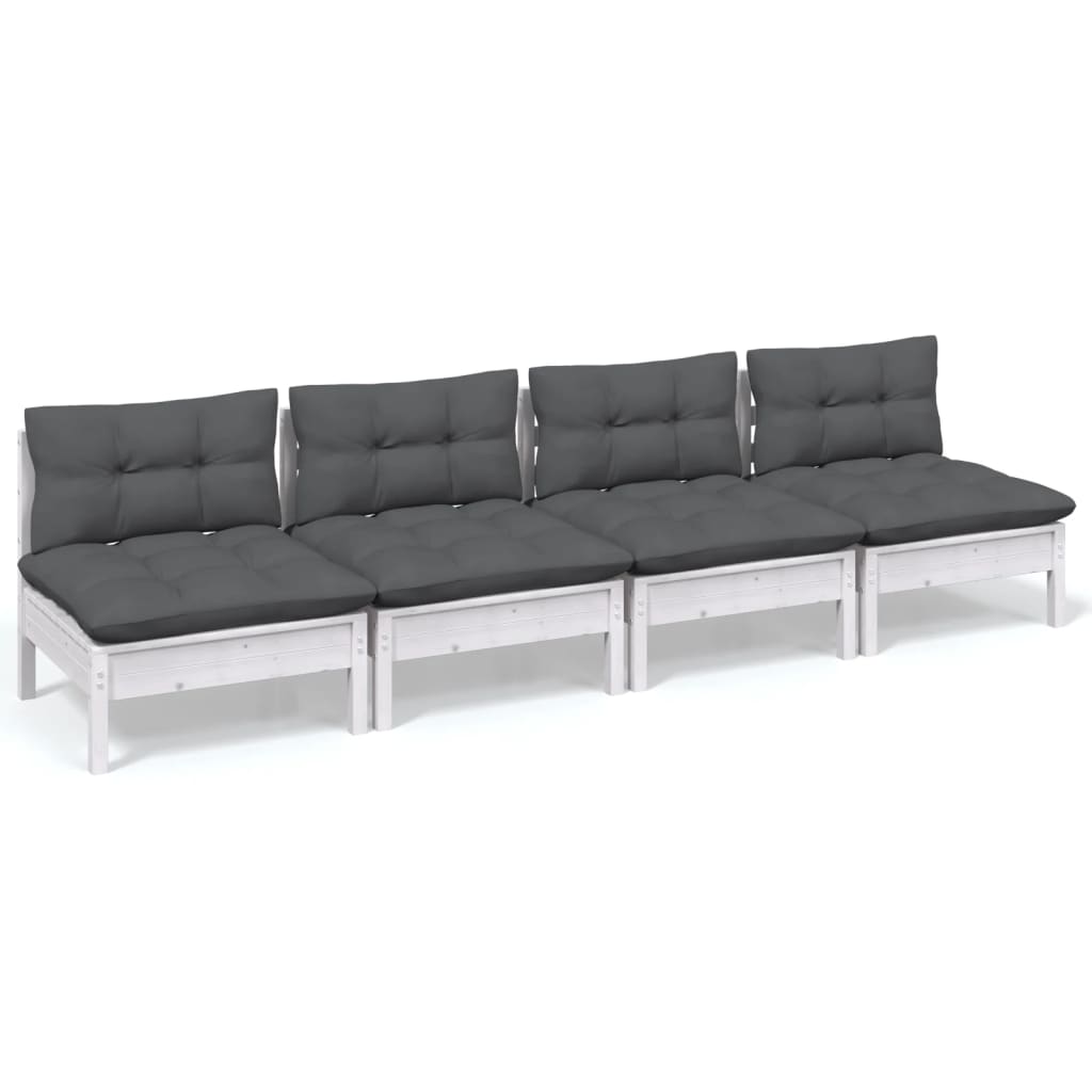 vidaXL Canapé de jardin 4 places avec coussins anthracite Bois de pin massif